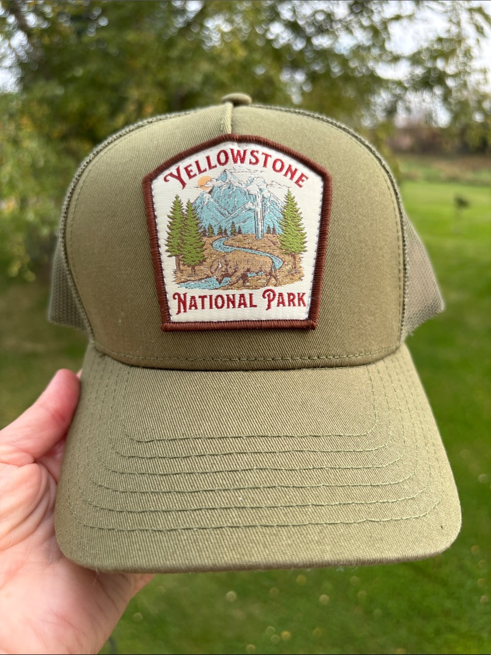 Yellowstone National Park Hat Patch Cap Snapback Adjustable Military Green NWT